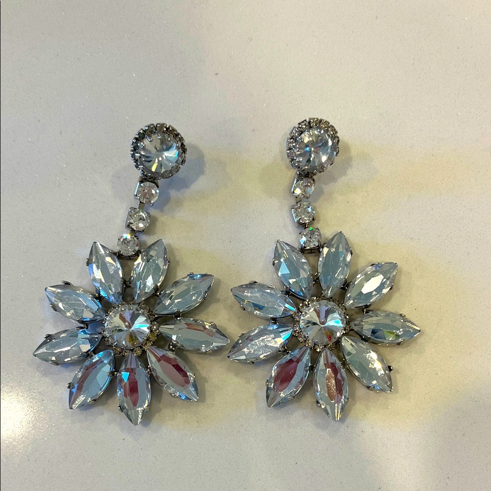 Aldo Silver Crystal Floral Earrings